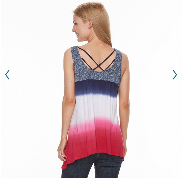 NWT World Unity Strappy Lace Sharkbite Hem Tank Sz Large - Picture 2 of 6